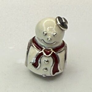 Pandora Retired Merry Christmas Snowman White Enamel Charm S925 ALE